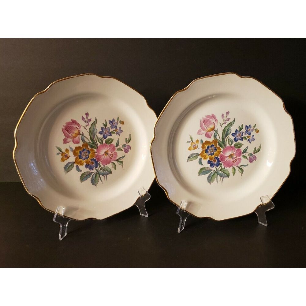 2 pc Stetson China - Vintage 9" Plates Floral Pattern with 22k Gold Trim - MINT